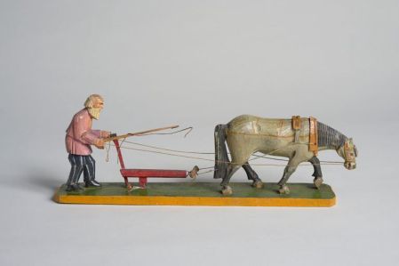 Paysan; labourage; charrue;  cheval (miniature)