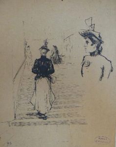 Femme de dos montant des escaliers et buste de femme de profil (1242.album 19.95)