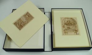 Boîte de conservation contenant des dessins montés en passepartout
