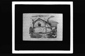 diapositive sur verre ; Maison romaine (dessin de Lacour) ; maison romaine, dessin de Lacour (titre de l'œuvre reproduite)