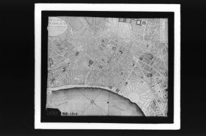 diapositive sur verre ; Plan de Bordeaux et de ses faubourgs (1805) ; De la ville de Bourdeaux et de ses Fauxbourgs, à Paris , an 1808 (titre de l'œuvre reproduite)