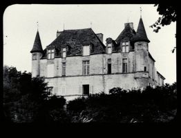 plaque de verre photographique ; Castets-en-Dorthe, le château
