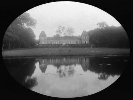 plaque de verre photographique ; Gironde, Pomerol, château de Sales, l’étang