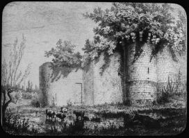 plaque de verre photographique ; château de Blanquefort Côté N-O, L. Drouyn  Guienne militaire, pl. 74