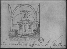 plaque de verre photographique ; mausolée des ducs d’Epernon à Cadillac, d’après H. Van der Hem (Bx et le S.O. sous Louis XIII, pl XII)