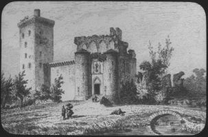 plaque de verre photographique ; château de Lesparre en 1820 (croquis de J.P. Alaux) L. Drouyn  Guienne militaire pl 134.