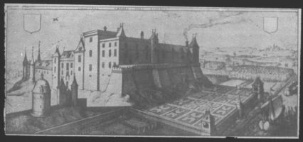 plaque de verre photographique ; château de Vayres sous Henri IV d’après Chastillon