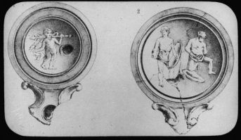 plaque de verre photographique ; Cimeière de Terre Nègre, Lampes romaines