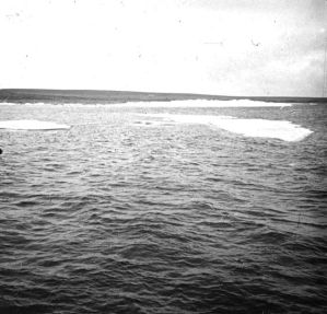 plaque de verre photographique ; Panorama de la baie, avec au premier plan des plaques de glace dérivante