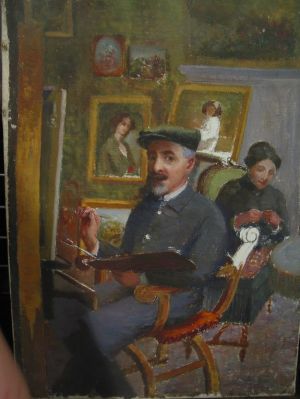 Peintre dans son atelier, profil gauche