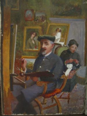 Peintre dans son atelier, profil gauche