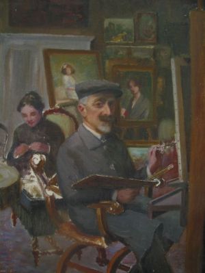 Peintre dans son atelier, profil droit