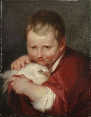 Enfant tenant une poule