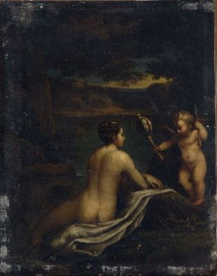 Vénus se mirant dans un miroir tendu par un amour