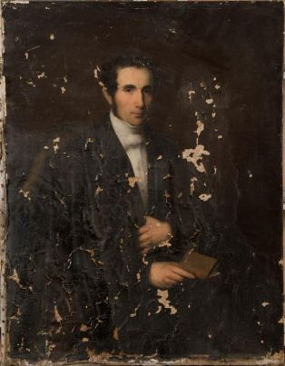 Portrait d'homme à favoris tenant un livre (Lamartine ?)