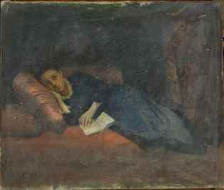 Portrait de Madame Dupuis couchée sur un divan / Jeune femme allongée lisant