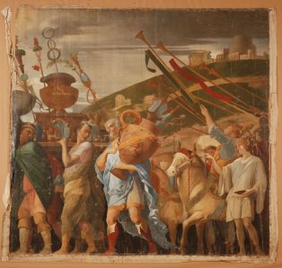 copie d’un fragment du “Triomphe de César” par Mantegna, exposé à Hampton-Court