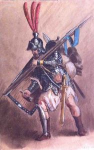 Soldat équipé avec lance et bouclier (titre factice)