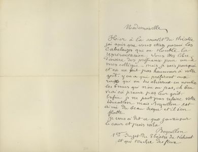 Lettre de Maurice SAND (qui se fait passer pour Boquillon) envoyée à sa fille Aurore SAND