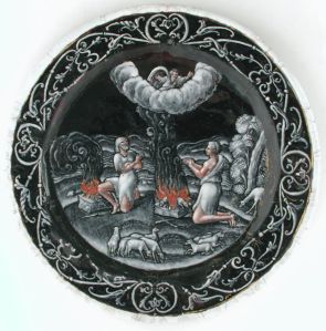 Assiette - Le Sacrifice offert par Caïn et Abel (recto) ; Profil de femme (verso) (6331)