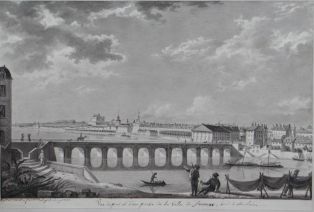 Vue du pont et d’une partie de la Ville de Saumur, bord de la Loire. (titre inscrit)