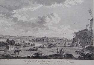 Vue prise de la petite ville d’Ancenis sur les bords de la Loire / à 12 lieues d’angers, allant à Nantes (titre inscrit)