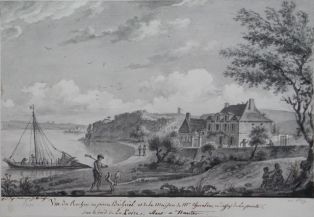Vue du Rocher ou pierre de Bécherel et de la Maison de Mr Chevalier, au dessus de la pointe, / sur le bord de la Loire, allant à Nantes (titre inscrit)
