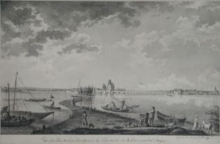 Vüe (du Pont de César), dit vulgairement des Ponts de Cé, sur la Loire, a une lieue d’Angers. (titre inscrit)