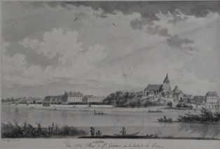 Vue du Village + Chateau de St gemmes sur les bords de la Loire (titre inscrit)