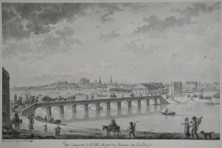 Vue d’une partie de la Ville et du pont de Saumur sur la Loire. (titre inscrit)