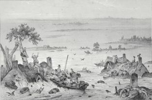lithographie ; Scène de sauvetage au milieu de l’inondation de la Loire en octobre 1846 (titre factice)