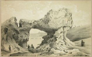 lithographie ; Roche percée à Biarritz Souvenirs des Pyrennées, 1853