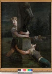 tableau ; tableau, huile sur toile ; Inondations à Jargeau ou la croix du sauveur (titre factice) (M 1128)
