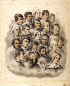 Paysans de l'Indre - Dessins de coiffures diverses ; Dessin (1870.2.18 ; P.R. f° 124 extrait du journal du Cher du 21 juin 1870 (Catalogue ancien par matière))