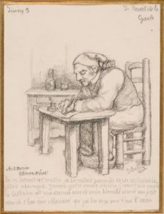 Lettres d'un vieux païsan berrichon ; Dessin ; Homme assis de profil ; Homme marchant avec truie ; Homme assis de dos ; Homme debout de profil (1965.26.8)