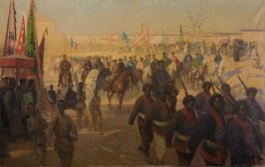 Entrée du général Bailloud dans Hien-Hien, Scott de Plagnolle, premier quart du XXe siècle, huile sur toile, musée des Beaux-Arts, Tours