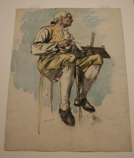 dessin, Peintre assis sur un tabouret. Étude pour le décor de la coupole du musée de Valenciennes