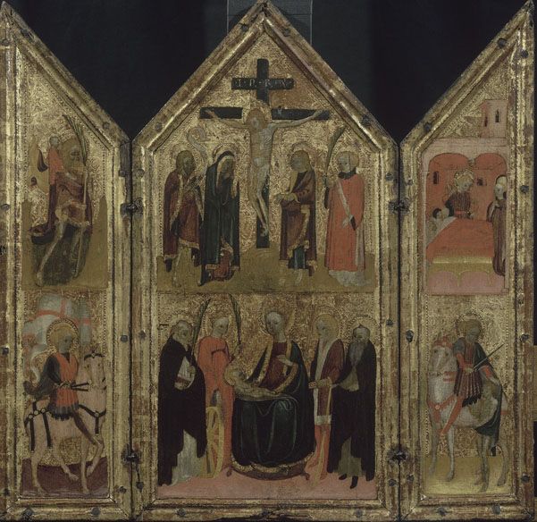 triptyque, La Crucifixion avec Vierge à l'Enfant et saints