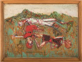 Massacres, 1936
huile sur toile
24 x 33 cm
Collection Département du Morbihan, (Fonds Tal Coat) / Domaine de Kerguéhennec. Donation de M. Philippe Ecklin