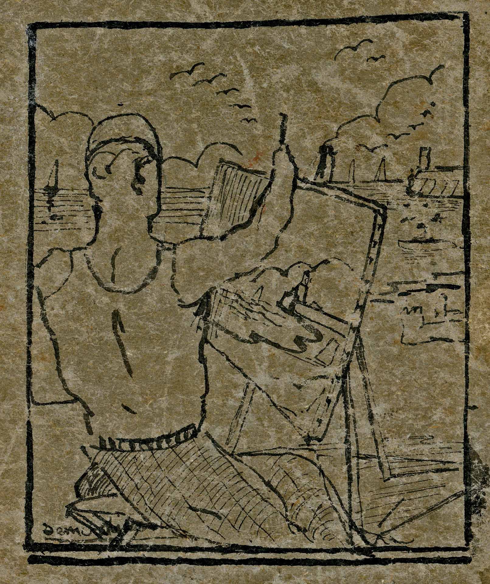 détail de la couverture avec dessin à l'encre signé "semerdjian" en bas à gauche