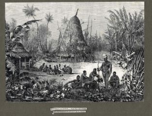 Nouvelle Calédonie, tente d'un chef Cahoua d'après les documents communiqués par M. MANTIN ; l'Illustration ; 1878