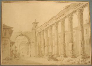 Louis-François Cassas, La colonnade du Temple d'Hercule à Milan