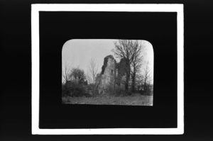 plaque de verre photographique ; Landiras, ruines du château