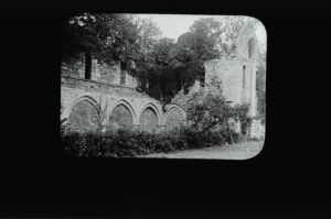 plaque de verre photographique ; Jugon-les-Lacs : abbaye de Bosquen : nef