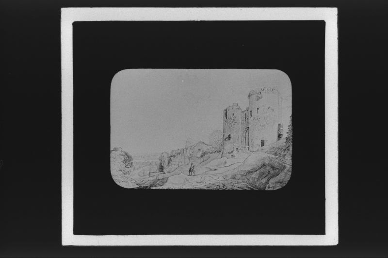 plaque de verre photographique ; St-André-de-Cubzac, château des quatre fils d’Aymon