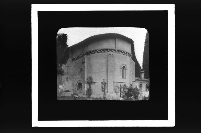 plaque de verre photographique ; Gironde, St Caprais, église, abside
