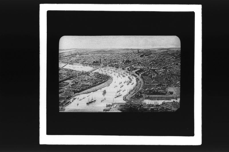 diapositive sur verre ; Panorama de Bordeaux en 1891 par Hugo d'Alesi