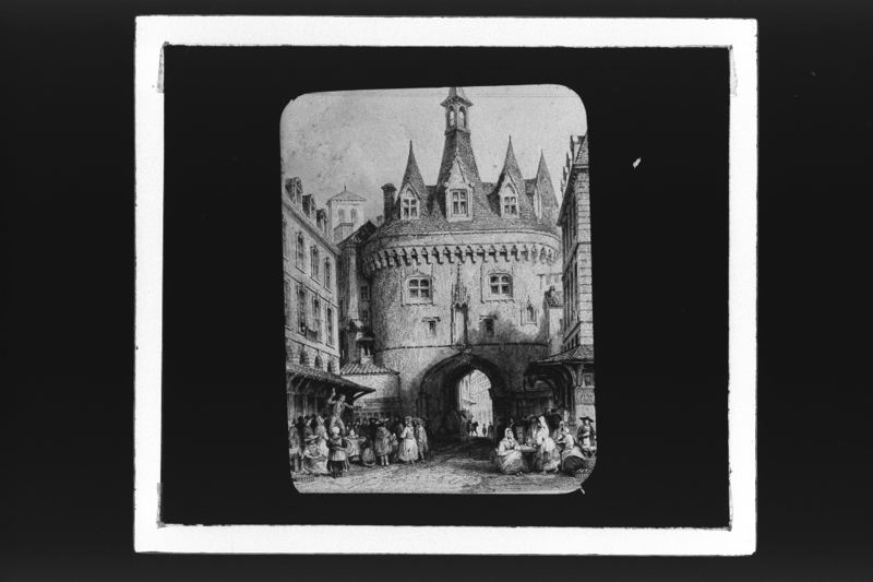 diapositive sur verre ; Porte du Palais vers 1820 (gravure anglaise de Carter d'après Allom)