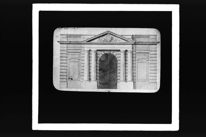 diapositive sur verre ; Porte des Capucins dessin au lavis XVIIIème siècle