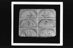 plaque de verre photographique ; Dessus de portes Louis XVI, en plâtre, Salon de l’hôtel Fenwick